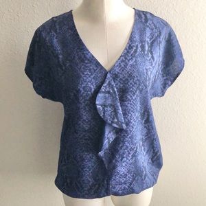 LOFT V-Neck Snakeskin Blouse Purple Ruffle